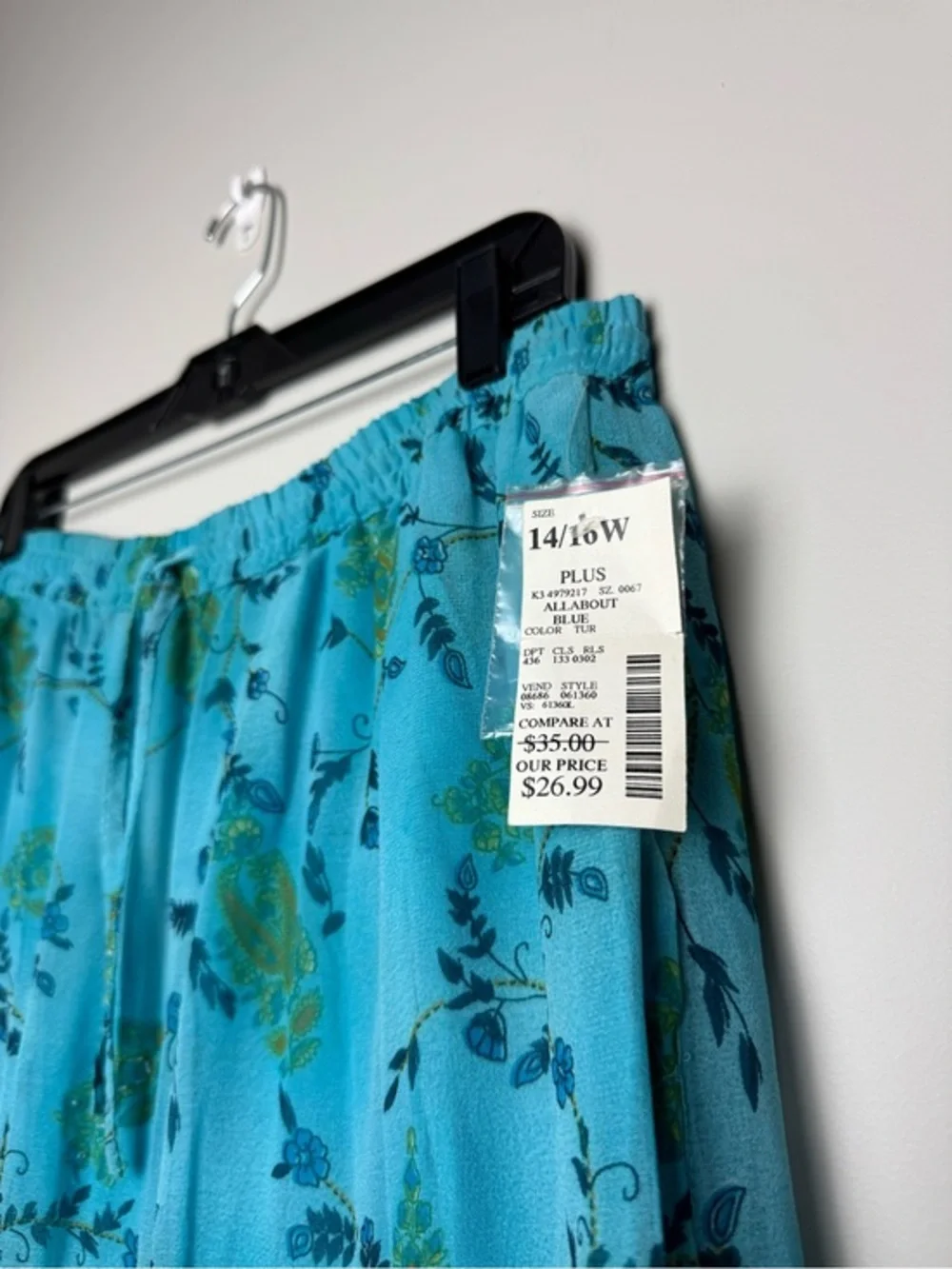 NWT Vintage Fashion Bug Turquoise Blue Maxi Skirt with Green Paisley Print